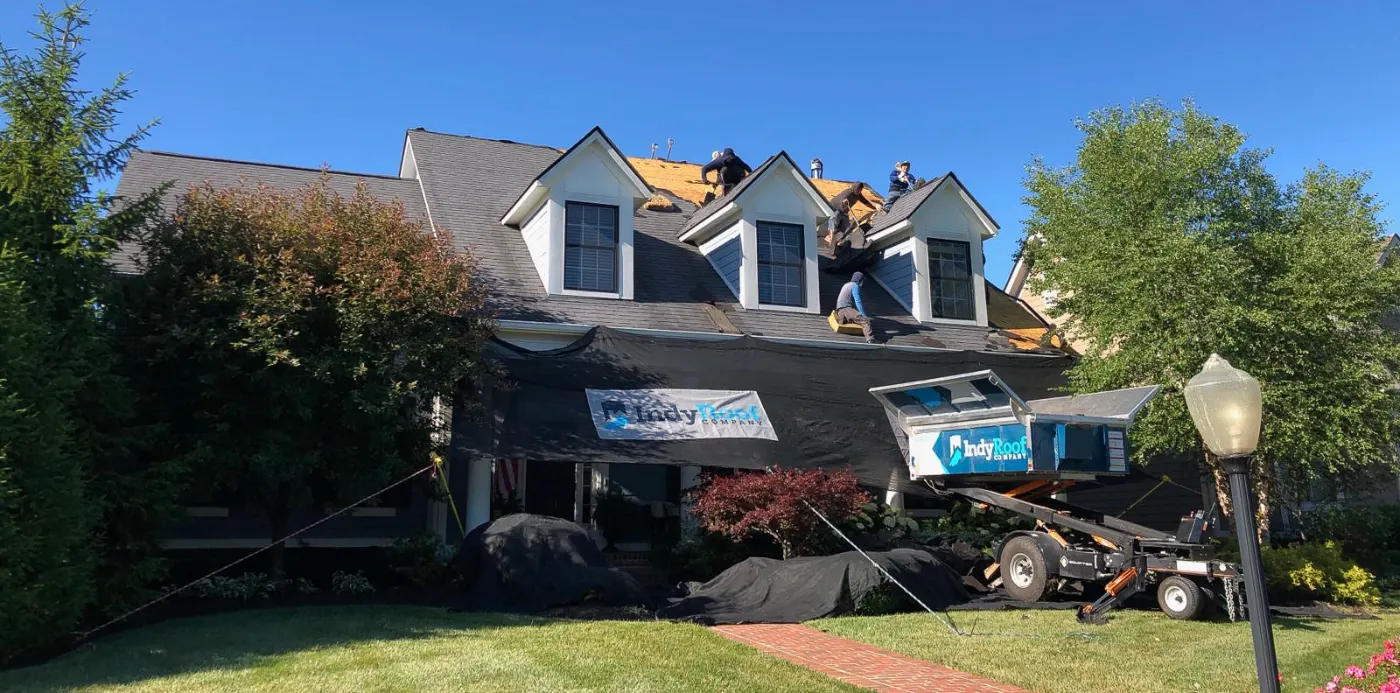 Tarping and dry-in on a Markleville commercial roof